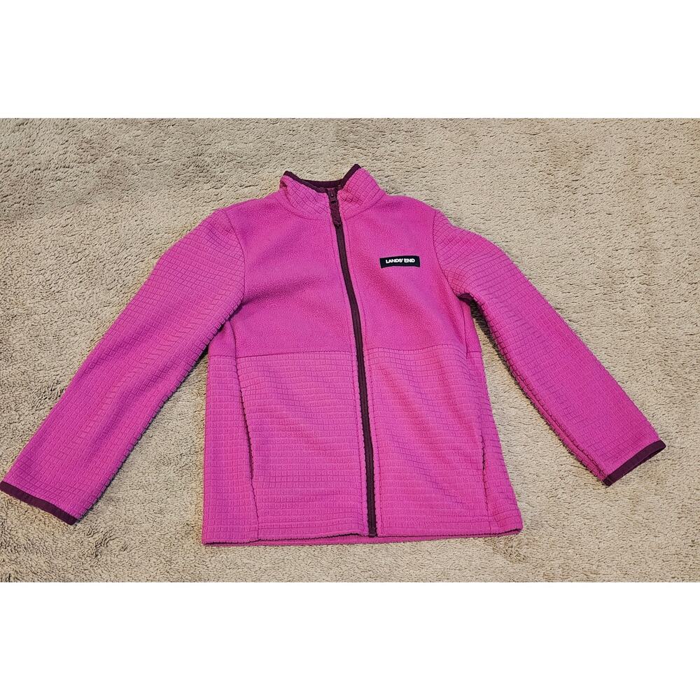 Land's End Youth Girl Long Sleeve Full Zip Grid Fleece Jacket Size Small 6/7